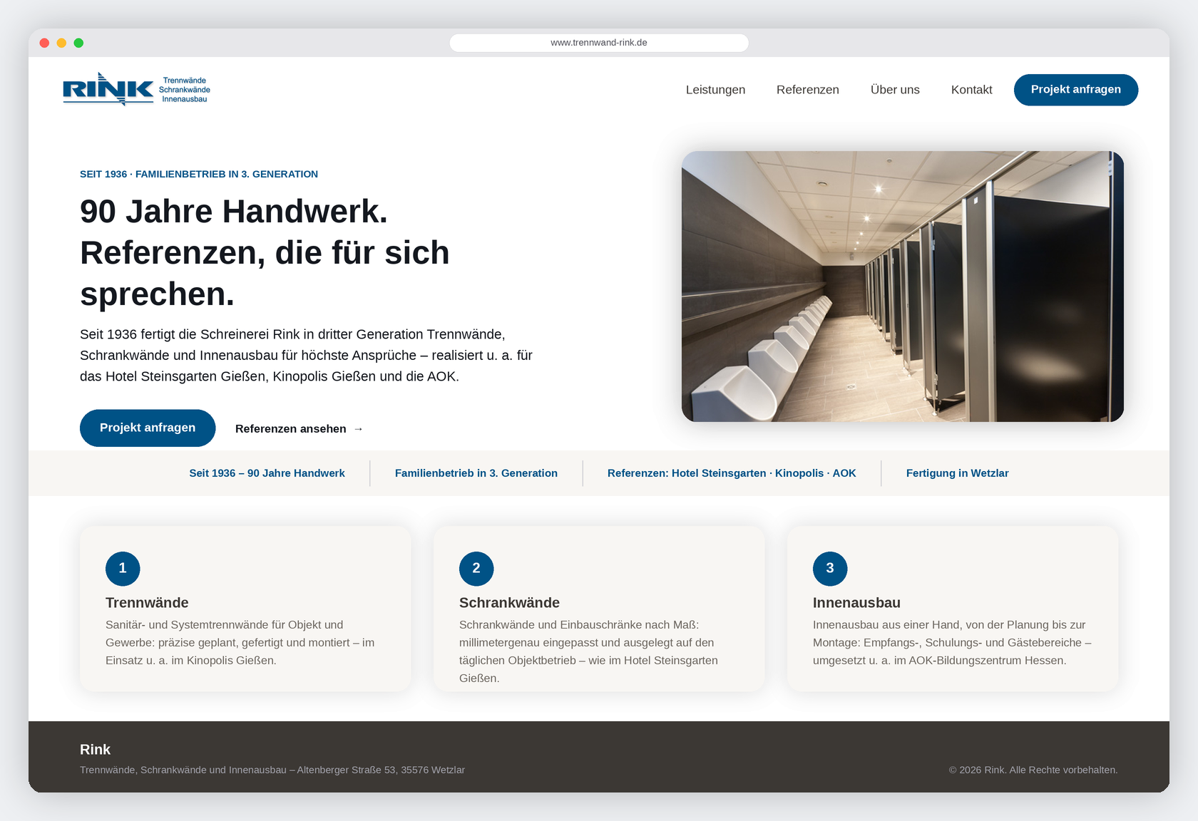 Elegante Website-Konzeptstudie für einen Handwerksbetrieb